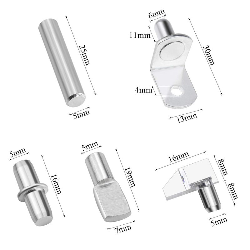 Sutemribor 100PCS Nickel Plated Shelf Bracket Pegs Cabinet Furniture Shelf Pins Support (5 Styles) - Image 5